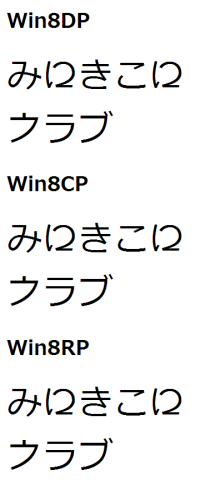 Windows 8のメイリオでの「み𛀁きこ𛀁」「𛀀ラブ」